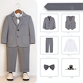 billige Guttens formelle drakt-6 deler Barn Gutt Dress og blazer Antrekk Helfarge Langermet Knapp Sett Formell Kul Høst Vinter 7-13 år Grå 5-delt sett (jakke + vest + bukse + sløyfe + Blått 6-delt sett (skjorte + jakke + vest