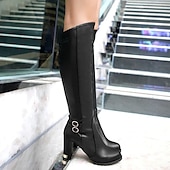 preiswerte Modische Stiefel-Kniehohe Damenstiefel mit Schnallendetail und warmem Plüschfutter – stilvolles Winterschuhwerk für die Freizeit und den Abend