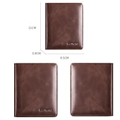 tanie Torby męskie-męski brązowy skórzany portfel składany na pół z blokadą RFID, okienkiem na identyfikator i wieloma przegródkami na karty, smukły portfel antykradzieżowy do użytku biznesowego, w podróży i na co dzień