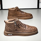 preiswerte Winter- und Schneestiefel-braune pelzgefütterte Winterstiefel für Herren - warme, wasserdichte Kunstlederschuhe mit Reißverschluss für Outdoor-Abenteuer
