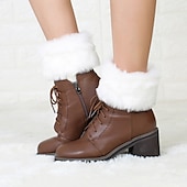 cheap Home Socks-Autumn and Winter Short Style Cuffed Plush Insulation Socks and Boots Cover for Women&#039;s Knitted Wool Leg Protectors