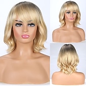 abordables perruque plus âgée-Perruques blondes en mélange de cheveux humains pour femmes et femmes, perruque de cheveux naturels ombrés, légère/respirante/racine foncée (couleur r27)
