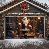cheap Garage &amp; Door Banners-Christmas Door Decorations Outdoor Garage Door Cover Santa Xmas Door Banner Santa Claus Snowman Large Door Mural Backdrop Decoration forHoliday Home Wall Decorations