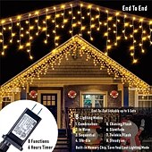 economico Luci di Natale-1 confezione di luci natalizie a forma di ghiacciolo, 96 led 4 m 8 modalità e timer, bianco caldo, bianco freddo, multicolore, luci a stringa esterne collegabili impermeabili per vacanze, matrimoni,