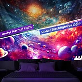 お買い得  ブラックライトタペストリー-ブラックライトタペストリー UV反応性、暗闇で光る、光るパーティー、ネオンユニバースプラネット、サイケデリック、トリッピー、ミスティ、吊り下げタペストリー、壁アート、リビングルーム、寝室用壁画