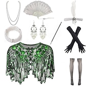 economico Sciarpe &amp; Wrap-Retrò Vintage Anni Ruggenti Anni 1920 Abiti Fascia Flapper Set di accessori Il grande Gatsby Invitato al matrimonio Paillettes Paillettes Per donna Halloween Carnevale Mascherata Carnevale Festa