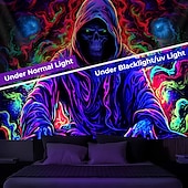 お買い得  ハロウィン壁タペストリー-ハロウィン 装飾 ブラックライト タペストリー UV 反応 蛍光 グロー パーティー ネオン ゴースト サイケデリック トリッピー ミスティ 吊るしタペストリー 壁アート ミューラル 寝室 リビングルーム用