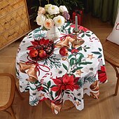 baratos Decoração de Natal-Toalha de mesa redonda à prova d&#039;água e resistente a óleo, cobertura de mesa com decoração de inverno para jantar patry