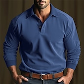 preiswerte Klassisches Poloshirt für Herren-Herren Polos mit Knöpfen Poloshirt Casual Sport Kargen Langarm Modisch Basic Glatt Taste Frühling &amp; Herbst Regular Fit Weiß Blau Khaki Dunkelgray Polos mit Knöpfen