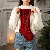 billige Strømper og holdere-Kabelstrikkede julestrømper, 18 tommer store peishengende strømper til julepynt, julegave