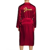 cheap Men&#039;s Robes-Men&#039;s Robe Bathrobe Silk Robe Silk Kimono 1 pcs Plain Stylish Casual Comfort Home Daily Bed Faux Silk Comfort Warm V Neck Long Sleeve Belt Included Fall Winter Black Wine