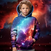 billiga Pojkes Halloween kostymer-Pojkar 3D Galax Huvtröja Pullover Långärmad 3D-tryck Höst Vinter Mode Streetwear Häftig Polyester Barn 3-12 år Utomhus Ledigt Dagligen Normal