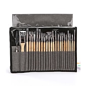 cheap Art &amp; Painting Supplies-Art 24 Pieces Paint Brush Set Enhanced Synthetic Brush Set with Cloth Roll and Palette Knife for Acrylic, Oil, Water