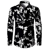 cheap Plants Pattern-Men&#039;s Floral Shirt Button Up Shirt Long Sleeve Casual Daily Wear Going out Fall &amp; Winter Turndown Print Button-Down Black Green