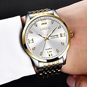 Χαμηλού Κόστους Ρολόγια Quartz-LIGE Άντρες Χαλαζίας Ρόμβος Πολυτέλεια Μεγάλο καντράν Δουλειά Ημερολόγιο Ημερομηνία Κράμα Ψευδάργυρου Παρακολουθήστε