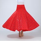 abordables Ropa de baile de salón-Baile de Salón Faldas Color Puro Corte Tul Mujer Rendimiento Entrenamiento Cintura Alta Poliéster