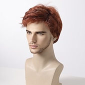 cheap Mens Wigs-Synthetic Wig Uniforms Career Costumes Princess kinky Straight Middle Part Layered Haircut Machine Made Wig 8 inch sepia Synthetic Hair Men&#039;s Cosplay Party Fashion Brown