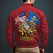 Men's National Flag Bomber Jacket Coat Outdoor Sports Vintage Casual Vacation Daily Wear Going out Printing Denim Fall & Winter Standing Collar Long Sleeve Black Red Army Green 13