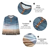 economico Geometrico-maglione a righe mens camicia grafica blocco di colore fashion designer casual 3d stampa henley waffle tee sport all&#039;aria aperta vacanza festival luce blu viola multicolore cotone onde