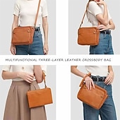 cheap Handbag &amp; Totes-Women&#039;s Vintage Three-Layer Leather Crossbody Shoulder &amp; Clutch Bag – Multi-Compartment Design for Casual, Work, and Travel Use