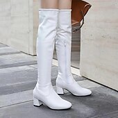 cheap Fashion Boots-Women&#039;s White Over-the-Knee Boots with Zipper, Modern Chic Style for Fall and Winter Casual Outings