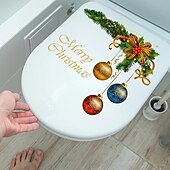 ieftine Autocolant-autocolant cu model de bile de Crăciun coroană de Crăciun, autocolant decorativ pentru capac de toaletă, decal pentru capac de toaletă, autocolant pentru capacul de toaletă, autocolante detașabile pentru renovarea toaletei