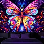 levne Tapiserie Blacklight-blacklight gobelín uv reaktivní záře ve tmě záře party neon trippy mlhavý motýl závěsný gobelín nástěnná malba pro obývací pokoj ložnice