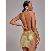 cheap Sexy Costumes-Metallic Sparkle Sexy Body Chain Mini Dress Disco Women&#039;s Carnival New Year Party / Evening Club Beach Adults&#039; Dress