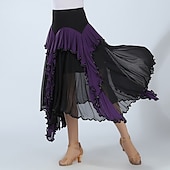 お買い得  社交ダンス衣装-ボールルームダンス スカート ラッフル スプライシング 女性用 性能 訓練 ハイウエスト ポリエステル