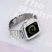 preiswerte Apple Watch-Armbänder-Gliederarmband Kompatibel mit Apple Watch Armband 40mm 41mm 44mm 45 mm mit Fall Herren Schmetterlingsschnalle Edelstahl Ersatzarmband für iwatch Series 9 8 7 6 5 4 SE