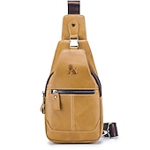 preiswerte Taschen für Herren-braune Sling Bag aus Leder für Herren mit verstellbarem Riemen und mehreren Reißverschlusstaschen – stylische Crossbody-Reise- und Freizeit-Umhängetasche