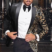 economico Blazer e Giacca-Giacca blazer da uomo in paillettes moda disco leopardata taglio plus size regolare taglio su misura monopetto a un bottone nero oro argento blu reale
