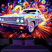 cheap Blacklight Tapestries-Blacklight Tapestry UV Reactive Glow in the Dark Vintage Car Trippy Misty Nature Landscape Hanging Tapestry Wall Art Mural for Living Room Bedroom