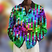 economico Modello 3D-Carnevale Per uomo Colorato Camicia Camicia con bottoni Manica lunga Informale Carnevale Da tutti i giorni Martedì grasso Autunno inverno Collo ripiegabile Stampa Bottone giù Rosso Verde