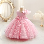 abordables Robes de fête-Bébé Fille Robe de fête Couleur unie Sans Manches Utilisation Mariage Le style mignon Princesse Polyester Mi-long Eté 3-7 ans Multicouleur Pâte de haricots rouges Champagne