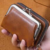 cheap Card Holders &amp; Cases-2023 Women New Retro Genuine Leather Rivet Short Wallet Zipper Coin Card Holder Female Coin Clutch Wallets Purse Money Bag