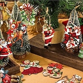 cheap Event &amp; Party Supplies-20pcs Christmas Tree Ornaments Xmas Wooden Santa Claus Christmas Crutches Green Garland Hanging Decoration Pendant For Outdoor Festival Party Gift (with Rope)