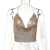 economico Costumi e travestimenti sexy-Brillanti Sexy Anni &#039;80 Catena per il corpo Top Corto Disco Per donna Feste Club Adulti Top