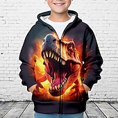 billiga Pojkens 3D-djur-Pojkar 3D Dinosaurie Huvtröja Kappa Ytterkläder Långärmad 3D-tryck Höst Vinter Mode Streetwear Häftig Barn 3-12 år Utomhus Ledigt Dagligen Normal