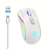Недорогие Мыши-Беспроводная мышь 2,4 г с RGB-подсветкой, перезаряжаемая, 4800 точек на дюйм, регулируемая USB, оптическая оптическая мышь для игр, домашнего офиса, черный/белый