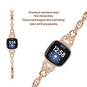 billige Fitbit klokkebånd-Reim til Smartklokke Kompatibel med Fitbit Versa 4, Sense 2, Versa 3, Sense Rustfritt stål Smartklokke Stropp Dame Glimmer Krystall Smykker armbånd Erstatning Armbånd