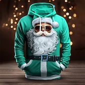 abordables Traje de Papá Noel-Sudadera con capucha de Papá Noel para hombre, diseño navideño en 3D, con estampado gráfico de Papá Noel, moda 3D, para deportes al aire libre, vacaciones, sudadera con capucha de manga larga, color