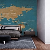 baratos Papel de Parede-Mapa do mundo papel de parede mural atlas vintage cobertura de parede adesivo peel and stick removível pvc/material de vinil autoadesivo/adesivo necessário decoração de parede para sala de estar