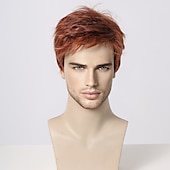 cheap Mens Wigs-Synthetic Wig Uniforms Career Costumes Princess kinky Straight Middle Part Layered Haircut Machine Made Wig 8 inch sepia Synthetic Hair Men&#039;s Cosplay Party Fashion Brown