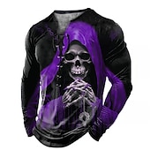 abordables crâne et os-Homme Graphique Squelette Crânes T-shirt manche longue T-shirt Impression 3D Col Chemise Mode Quotidien Extérieur Occasionnel Fête Sortir Rouge Bleu Violet Printemps &amp; Automne Vêtement Tenue S M L XL