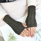 cheap Heating &amp; Cooling-Monochrome Knitted Gloves Short Half Finger Warm Gloves Elastic Fingerless Touch Screen Fall Winter Gloves