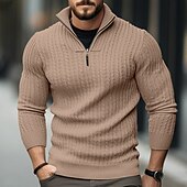preiswerte Herrenpullover-Herren Pullover Herbstpullover Pullover mit Viertelreißverschluss Gerippt Stricken Standard Zip Strick Glatt Ständer Moderne zeitgenössische Arbeit Freizeitskleidung Bekleidung Winter Schwarz