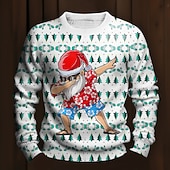 preiswerte Hässliche Pullover-hässlicher Weihnachtspullover Herrenpullover mit Weihnachtsmann-Print Strickpullover Strickmode Silvesterpullover Outdoor Alltag Urlaub Langarm Rundhalsausschnitt Seeblau Weinblau Herbst Winter S M L
