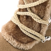 baratos Botas de neve e inverno-botas de inverno femininas de pele sintética preta com cadarços de pompom - isolamento quente, design na altura do joelho, solas antiderrapantes para clima frio e dias de neve