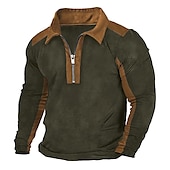 abordables Polo clásico para hombre-Hombre POLO Polo con media cremallera Trabajo Ropa Cotidiana Diseño Manga Larga Moda Cómodo Bloque de color Bolsillo Cerrar Primavera &amp; Otoño Ajuste regular Negro Marrón Verde Ejército Azul Oscuro